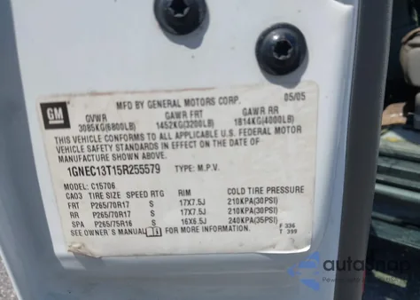 2005 Chevrolet Tahoe Z71 из США, поврежденный, VIN 1GNEC13T15R255579